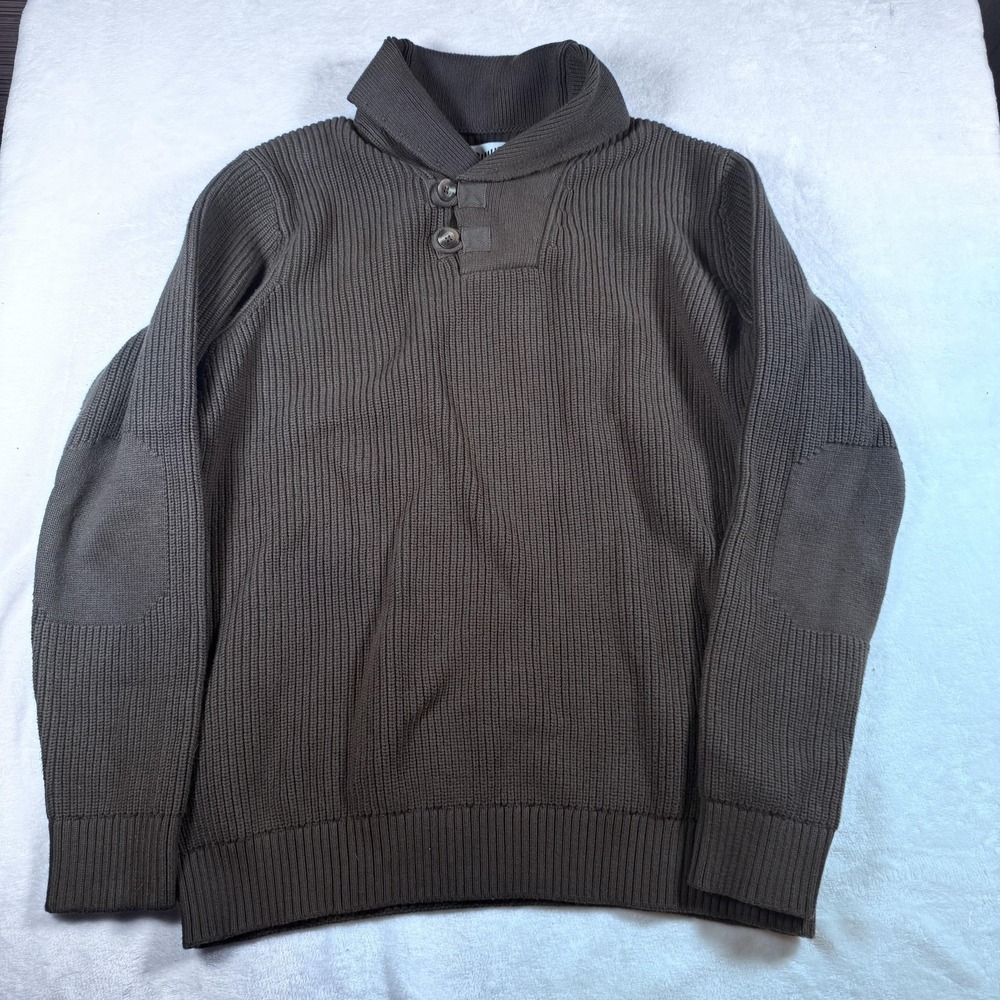 Duluth Trading Co Sweater Mens Medium Brown Shawl Collar Henley Knit‎ Pullover